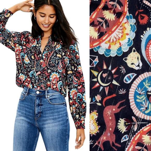 Paisley Long Sleeve V-Neck Blouse Animal Print Mystical - Picture 1 of 12